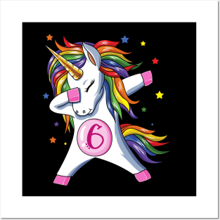 Dabbing Unicorn 6th Birthday Posters and Art